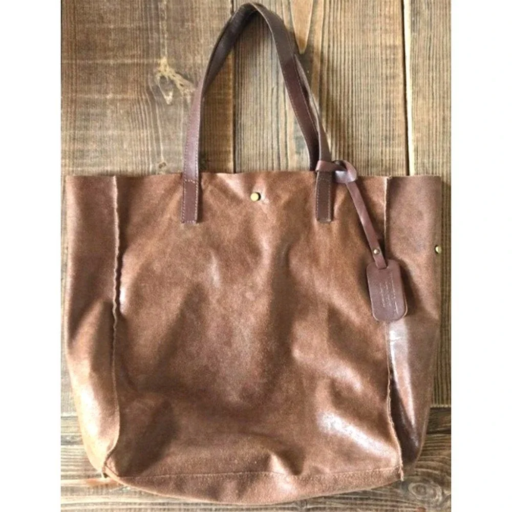 Vera Pelle Brown Suede‎ Tote Handbag Chestnut Carryall Leather Purse Italy Boho